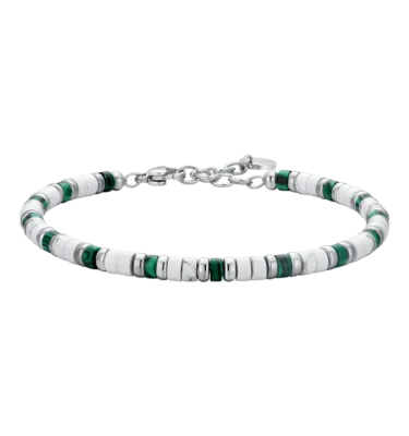 Bracciale Uomo in Acciaio Pietre Bianche e Verdi