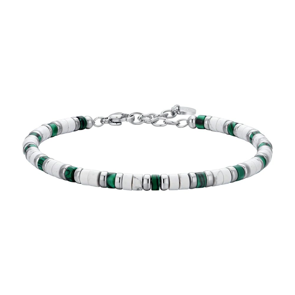 Bracciale Uomo in Acciaio Pietre Bianche e Verdi 2 Bracciale Uomo in Acciaio Pietre Bianche e Verdi - immagine 2