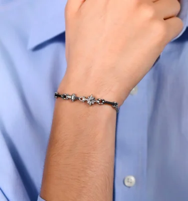 Bracciale Uomo in Acciaio e Ceramica con Rosa dei Venti