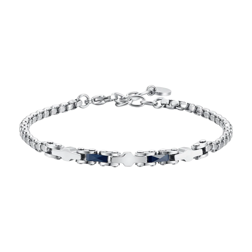 Bracciale Uomo in Acciaio con Ceramica Blu ed Elementi 2 Bracciale Uomo in Acciaio con Ceramica Blu ed Elementi - immagine 2