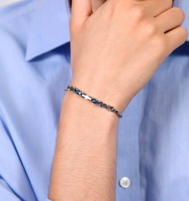 Bracciale Uomo in Acciaio con Ceramica Blu ed Elementi