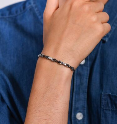 Bracciale Uomo in Acciaio Elementi IP Nero e IP Rose