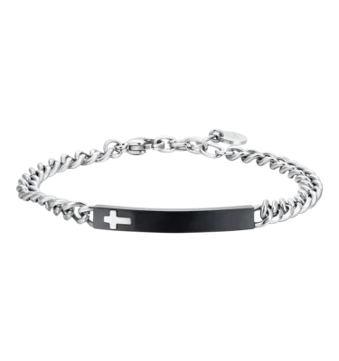 Bracciale Uomo in Acciaio Piastra IP Black con Croce
