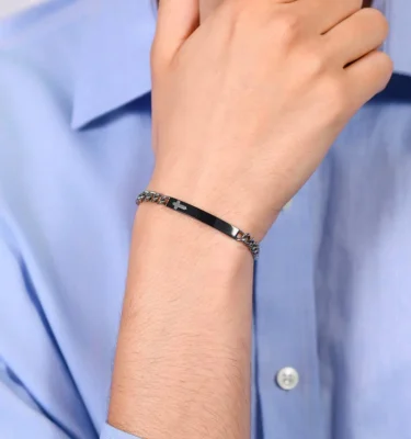 Bracciale Uomo in Acciaio Piastra e Zirconi Blu