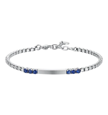 Bracciale Uomo in Acciaio Piastra e Zirconi Blu