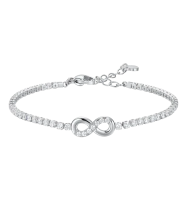 Bracciale Tennis Donna in Acciaio con Infinito e Punti Luce Zircone Bianco