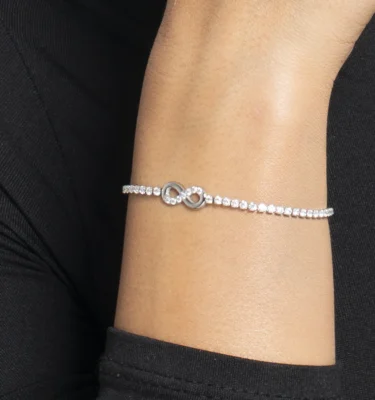 Bracciale Tennis Donna in Acciaio con Infinito e Punti Luce Zircone Bianco