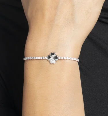 Bracciale Tennis Donna in Acciaio con Quadrifoglio e Punti Luce Zircone Bianco