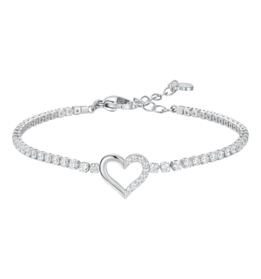 Bracciale Tennis Donna in Acciaio con Cuore e Punti Luce Zircone Bianco