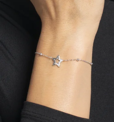 Bracciale Donna in Acciaio con Stella e Punti Luce di Zircone Bianco