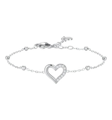 Bracciale Donna in Acciaio con Cuore e Punti Luce Zircone Bianco