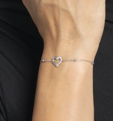 Bracciale Donna in Acciaio con Cuore e Punti Luce Zircone Bianco