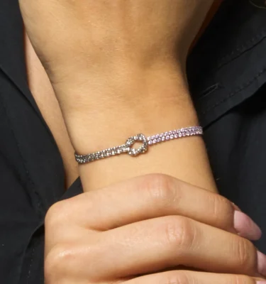 Bracciale Donna in Acciaio con Nodo e Zirconi Rosa
