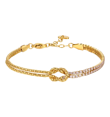 Bracciale Donna in Acciaio IP Gold con Nodo e Zirconi Rosa