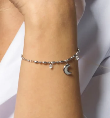 Bracciale Donna in Acciaio con Luna e Zirconi Bianchi