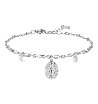 Bracciale Donna in Acciaio con Madonnina Miracolosa e Zirconi Bianchi