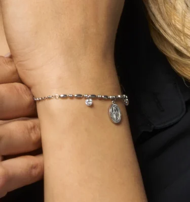Bracciale Donna in Acciaio con Madonnina Miracolosa e Zirconi Bianchi