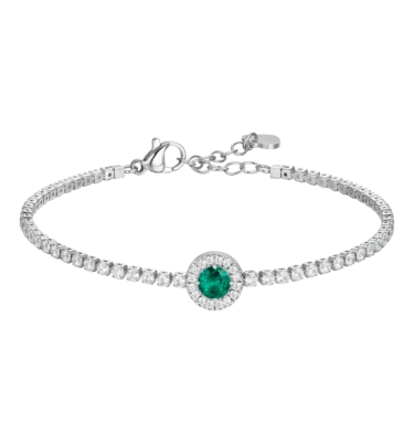 Bracciale Tennis Donna in Acciaio con Elemento con Zirconi Verdi e Bianchi