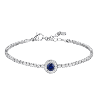 Bracciale Tennis Donna in Acciaio con Elemento con Zirconi Blu e Bianchi