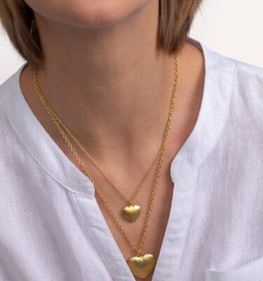 Collana 2 Catene Cuori Bombati