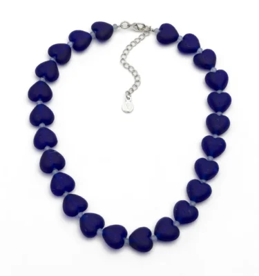 Collana Vetro Cuori Blu