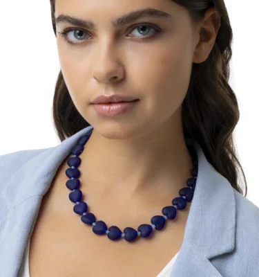 Collana Vetro Cuori Blu