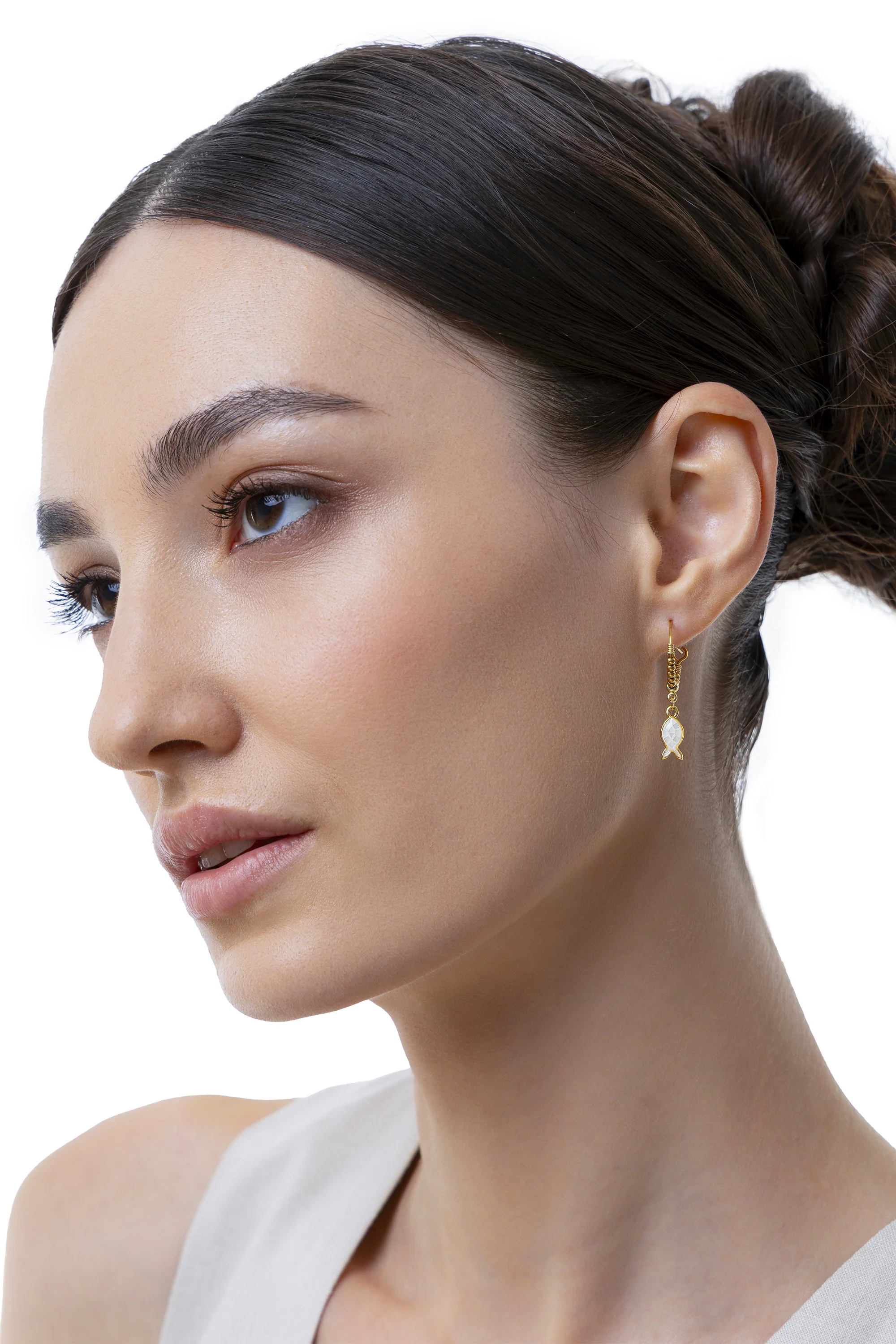 Orecchini Cerchi Pesciolino Bianco 2 Orecchini Cerchi Pesciolino Bianco - immagine 2